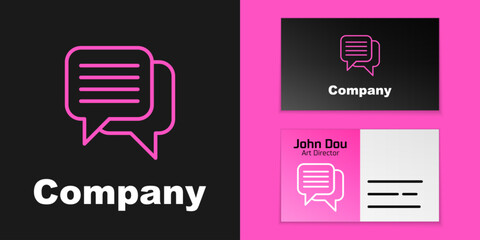 Pink line Speech bubble chat icon isolated on black background. Message icon. Communication or comment chat symbol. Logo design template element. Vector
