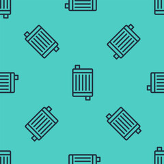 Black line Car radiator cooling system icon isolated seamless pattern on green background. Vector