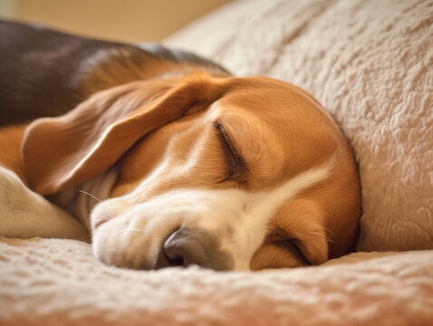 Beagle Dog Sleeping. AI generated image