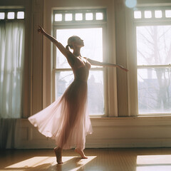 A close up view of a ballerina dancing in the sunlight