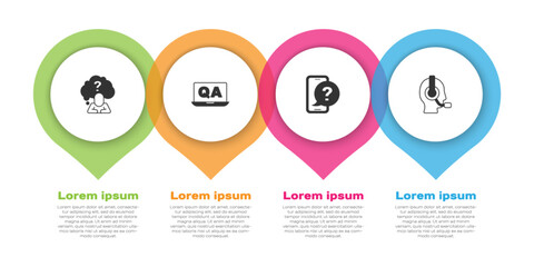 Set Head with question mark, Question and Answer, Telephone 24 hours support and Man headset. Business infographic template. Vector