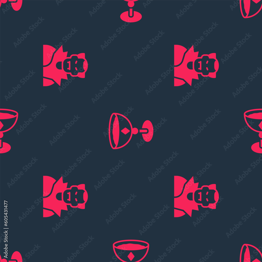 Poster set vampire and medieval goblet on seamless pattern. vector