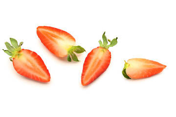 Fototapeta na wymiar Slices of fresh strawberry on white background