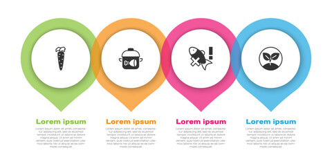 Set Carrot, Cooking pot and chicken leg, No fish and Sprout. Business infographic template. Vector