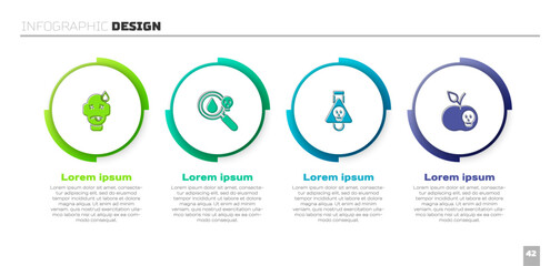 Set Man poisoning, Poison magnifying glass, Bottle with potion and apple. Business infographic template. Vector