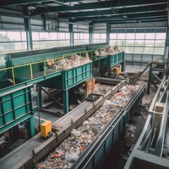 Fototapeta premium Theme of waste recycling could depict a facility where waste is sorted and processed for reuse. Generative AI