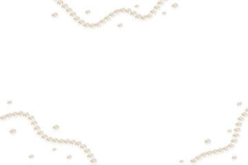 Beautiful pearl necklace. Jewel. Bead decoration. Vector illustration. White background. Border. Image of strands of pearls, necklaces on a white background.