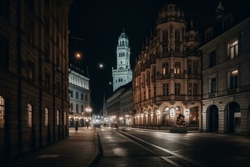 Fototapeta na wymiar City of Munich at night. Generative AI