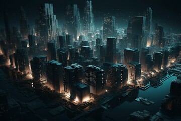 Abstract 3d cityscape at night with an otherworldly feel. Generative AI