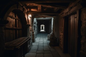 Fototapeta na wymiar Ancient passageway in feudal structure. Generative AI
