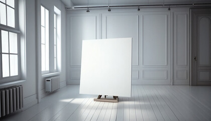 empty white room, muckup of frame in the wall