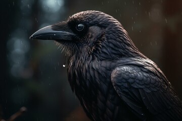 Dark forest raven illustration. Generative AI
