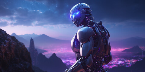A High-Tech Futuristic Man: Realistic Cybernetic Robot Illustration