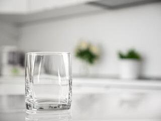 Clean water in glass on table at the kitchen