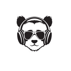 panda face with headphones and sunglasses