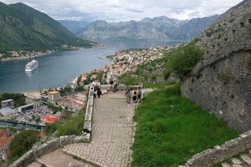 Fortress wall in Kotor, Montenegro. Kotor is a beautiful historic city on the Unesco list.