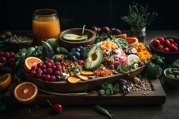 A vibrant, nutrient-rich platter. Generative AI