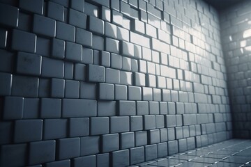 A glossy 3D concrete wall created by square tiles, with a futuristic appearance. Rendered in 3D. Generative AI