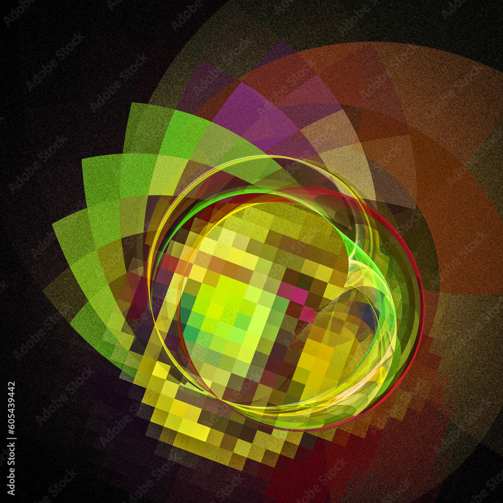 Poster colorful pattern of geometric elements on a black background. abstract fractal background. 3d render