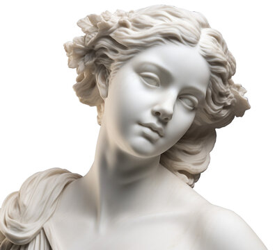 Naklejka Marble Statue Portrait Bust of a Roman Woman, Generative AI