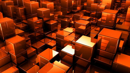 Fototapeta premium A Orange 3D Cubes Abstract Background Has an Orange Light, Generative AI