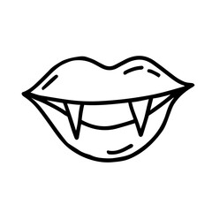 Hand drawn design of lips with fangs in doodle style