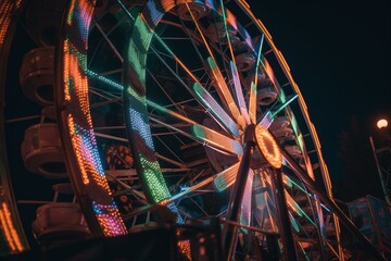 Fototapeta na wymiar Bright carnival wheel lights up the night - an exciting summer attraction for families. Generative AI