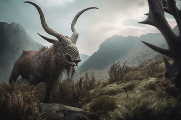 A mythical creature with a single horn in a beautiful natural landscape. Generative AI