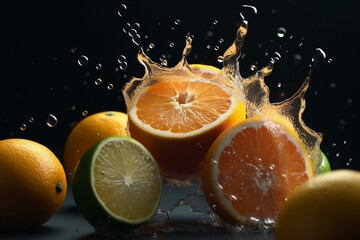 Fototapeta na wymiar A vibrant explosion of citrus fruit in motion. Generative AI