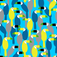 Seamless bright pattern with toucan. Vector summer background.