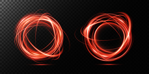 Portal and frame, abstract light lines of movement and speed. Red color, light ellipse. Bright galaxy. Glowing podium. Space tunnel. Light everyday glowing effect. semicircular wave, light whirlwind