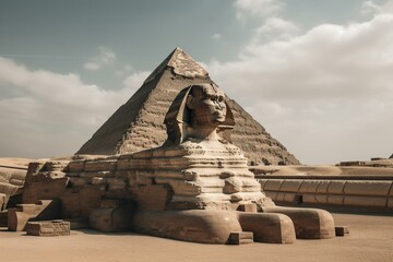 Famous wonder in Giza, Egypt - Sphinx & Pyramids. Generative AI