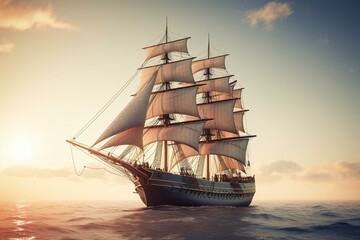 Naklejka na ściany i meble 3D illustration of vintage sailing ship HSM Victory. Generative AI