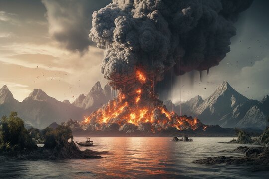 Volcano eruption on Vulcan island. Generative AI