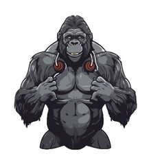 Smiling gorilla with headphones © djvstock
