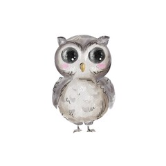 cute owl with big eyes pencil and watercolor hand-drawn author's illustration