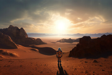 person standing in the middle of a desert, space astronaut, generative ai 