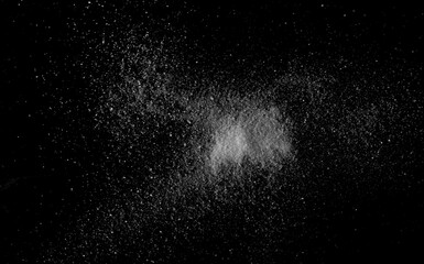 White sugar crystal pile isolated on black background and texture, top view