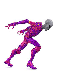 alien grey warrior is running side view