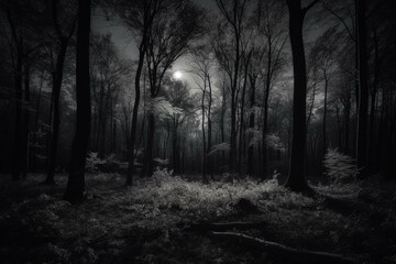 Monochromatic woodland nighttime view. Generative AI