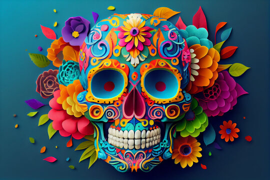 Sugar Skull - Calavera - in honor of the Day of the Dead in Mexico (Dia de Los Muertos). Abstract illustration.