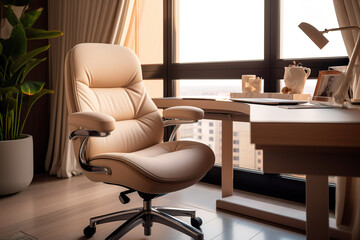 Workplace with comfortable office chair. Generative AI