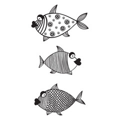 Fish - zentangle coloring antistress - vector linear picture for coloring. Outline. Hand drawing. A small river or aquarium fish with a pattern on it - picture for a coloring book.