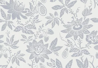 Foto auf Leinwand Seamless monochrome pattern with flowers. Wallpaper. Background with sketch climbing flowers. Retro graceful style. Design for textile, wallpaper, bed linen, paper, invitation, cover. Floral backdrop © sunny_lion