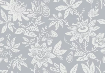 Foto op Plexiglas Seamless monochrome pattern with flowers. Wallpaper. Background with sketch climbing flowers. Retro graceful style. Design for textile, wallpaper, bed linen, paper, invitation, cover. Floral backdrop © sunny_lion