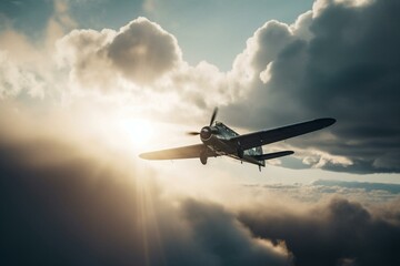 Fototapeta na wymiar A plane flying in the sky. Generative AI