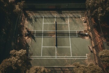 A top-down view of a tennis court. Generative AI