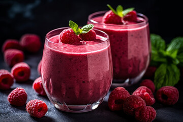 A glass brimming with a vibrant, natural smoothie. Sunlight filters through foliage, highlighting fresh fruits. A refreshing delight in a serene, natural setting, ai-genereted