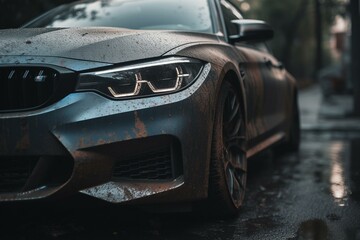 Damaged car on road. Generative AI