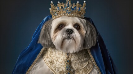portrait of a dog with a crown